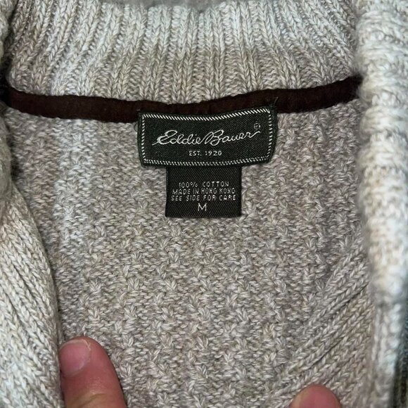 Vintage Eddie Bauer Knit Sweater Men's Size Medium Fisherman Cotton Knit Henley - Picture 3 of 7